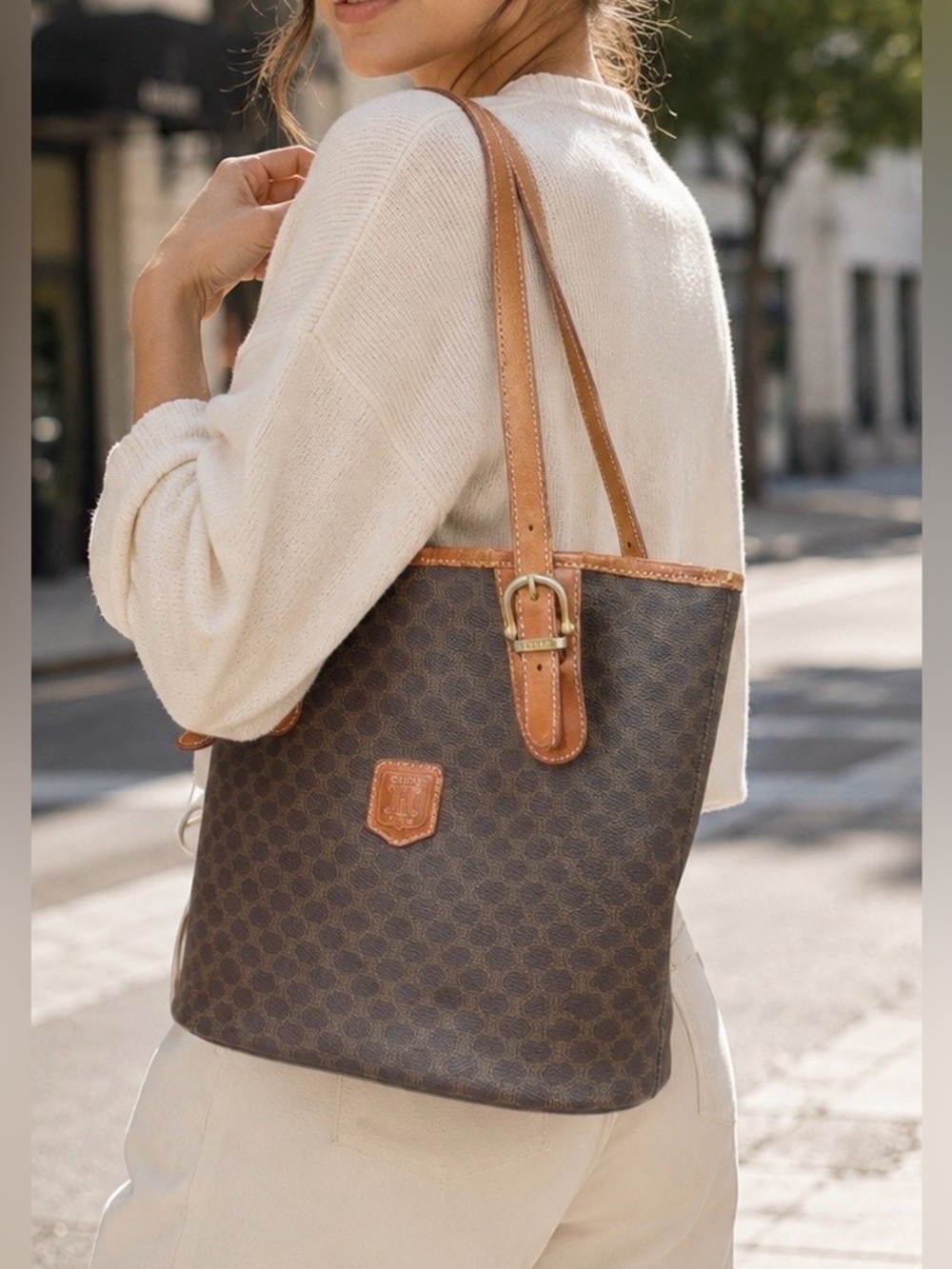 Celine Macadam Monogram Bucket Tote Bag. Comes with Celine Dust Bag.